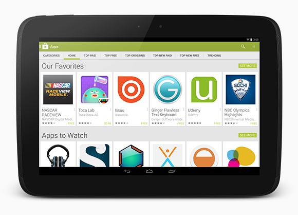 Google Play on an Android Tablet